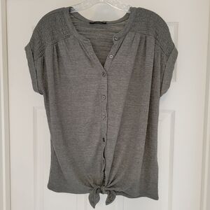 Cable & Gauge Women's Button-Down Blouse with Knot Detail in Sage Green